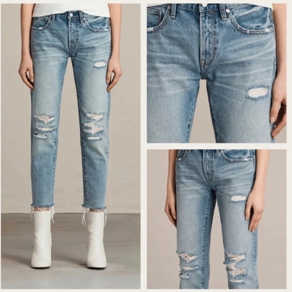 NWT ALLSAINTS Muse Ankle Slim Distressed Boho Jeans 24